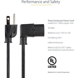 6FT COMPUTER POWER CORD NEMA 5-15P TO RIGHT ANGLE C13 POWER CORD