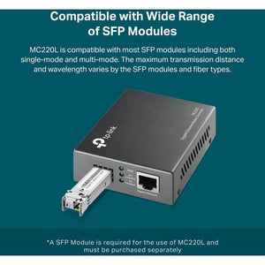 MC220L 1PORT 10/100/1000 RJ45 0.55KM/10KM MODULE SFP SLOT