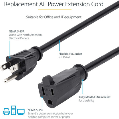 25FT POWER EXTENSION CORD NEMA 5-15R TO 5-15P COMPUTER POWER CORD