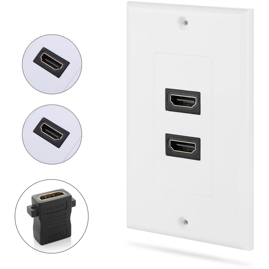 2PORT HDMI SINGLE OUTLET FEMALE WALL PLATE DECORA WHITE