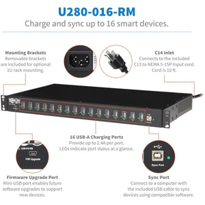 16PORT USB CHARGING STATION HUB 5V 40A 200W W/ SYNCING FUNCTION