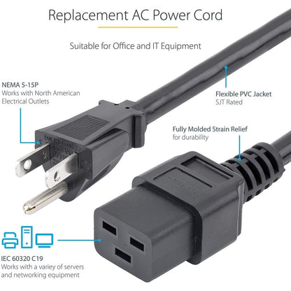 3FT COMPUTER POWER CORD NEMA 5-15P TO C19 COMPUTER POWER CABLE