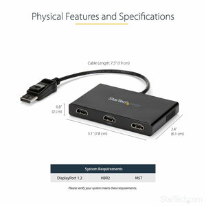 DP HDMI MULTI MONITOR ADAPTER 3 PORT DISPLAYPORT TO HDMI MST HUB