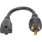 6IN POWER CORD ADAPTER 12AWG 20A L5-20P TO L5-20R LOCKING PLUGS