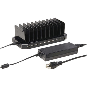 10PORT USB CHARGING STATION HUB 12V 8A 96W W/ ADJUSTABLE STORAGE