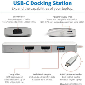 USB C DOCKING STATION W/USB HUB 2X HDMI VGA PD CHARGING 1080P