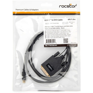 6FT USB-C TO DVI-D M/M CABLE DUAL LINK 2560X1600 SNGL 1920X1200