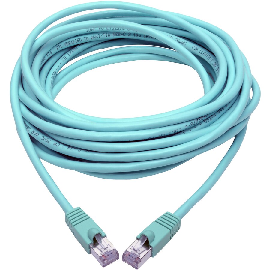 35FT CAT6A PATCH CABLE SNAGLESS SHIELDED STP 10G POE AQUA M/M