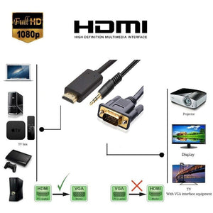 3FT HDMI TO VGA CABLE 1M ACTIVE ADAPTER AUDIO