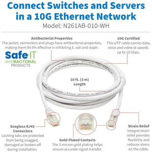 10FT CAT6A WHITE M/M SNAGLESS ANTIBACTERIAL SAFE-IT 10G ENET CBL