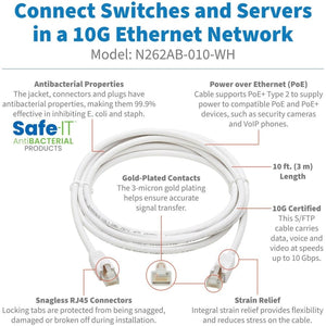 10FT SAFE-IT CAT6A ENET CABLE ANTIBACTERIAL SNAGLESS POE M/M